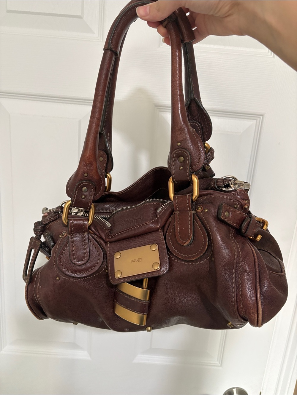 Vintage Chloé Paddington Brown Leather Shoulder Bag with locket 100% authentic